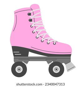 Pink roller skate vector isolated. Boot with wheels for skating, extreme sport. Vintage roller skates. Poster design element.