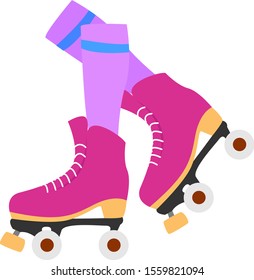 Pink roller skates, illustration, vector on white background.