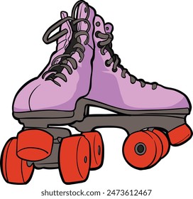 Patines de rodillos rosados con ruedas rojas