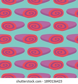 Pink roll,seamless pattern on mint green background.