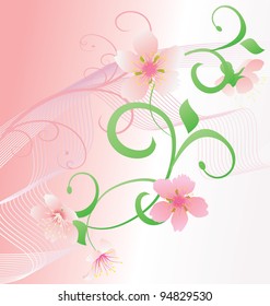 pink romance vector background with flowers and curves