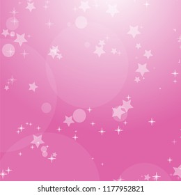 Pink romantic abstract background with stars and circles. Simple flat vector illustration