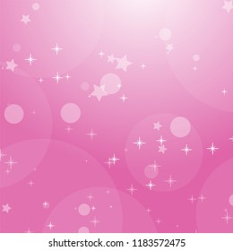 Pink romantic abstract background with stars and circles. Simple flat vector illustration