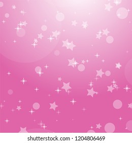 Pink romantic abstract background with stars and circles. Simple flat vector illustration