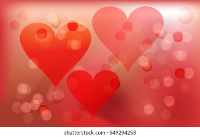 Pink romantic background for Valentines day with hearts and circles of Boke. The perfect backdrop for lovers ' hearts.