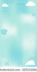 rosafarbene romantische unscharfe Mesh Gradient Abstrakte Square Banner Hintergrund mit Kopienraum und handgezeichnete Kawaii Y2K Elemente - glatte und abgerundete Line-Doodles