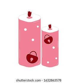 Pink romantic candles with red locks. For Valentine's Day. Nice vector illustration. Great for love cards, flyers, design.