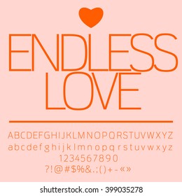 Pink romantic card with text Endless love. Vector set of letters, numbers and symbols