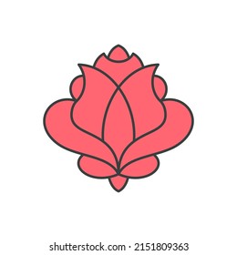 Pink romantic decorative rose flower elegant petals pop art style groovy t shirt print vector cartoon illustration. Floral classic blossom summer plant bud contoured decor design. Fashion flourish