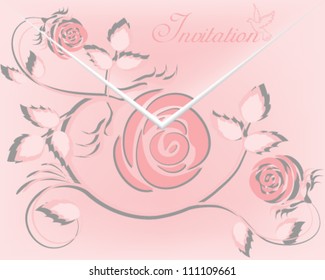 Pink romantic envelope, with dove. Invitation card, with red rose flower.