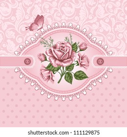 Pink romantic floral background with vintage roses