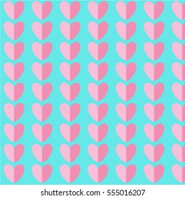 Pink, romantic pattern heart on a blue background.