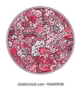 Pink romantic round patterns for meditation design or Valentines Day card templates, isolated on white
