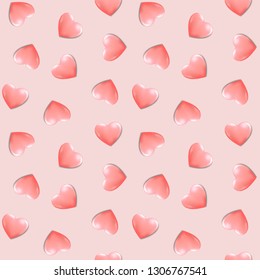 Pink Romantic Seamless Pattern with 3d Hearts