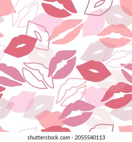 Pink Romantic Seamless Pattern with Cute Kiss Vector Graphic Silhouette can be use for background and apparel design