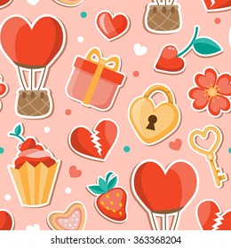 Pink romantic seamless pattern for Valentine's day in flat style