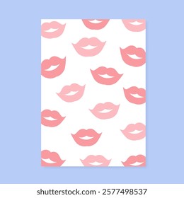 Pink romantic Valentine holiday card pattern. Charming card design with pink lips motif, great for social media and romantic correspondence. Perfect for sharing love in a flat graphic style.