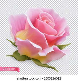 Pink rose 3d realistic vector object
