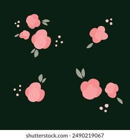 Pink Rose Abstract Cute Flat Flower Set