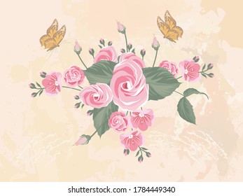 Pink rose with pink background. Banner template. Illustration vector