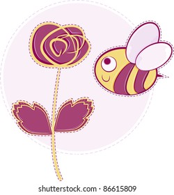 Pink rose with bee