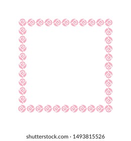 Pink rose border, vector flower frame, romantic background illustration