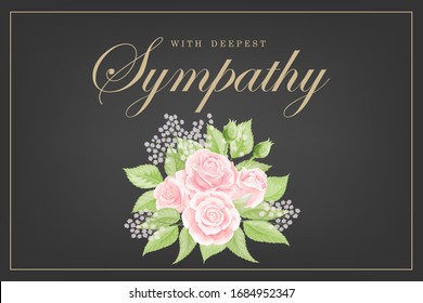 Pink rose bouquet on black background. Save the date, sympathy, condolences or strict style postcard vector template