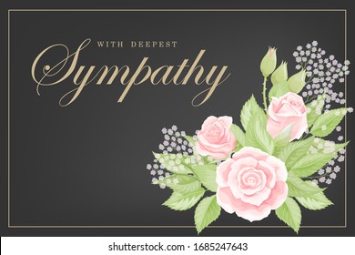Pink rose bouquet on black background. Save the date, sympathy, condolences or strict style postcard vector template