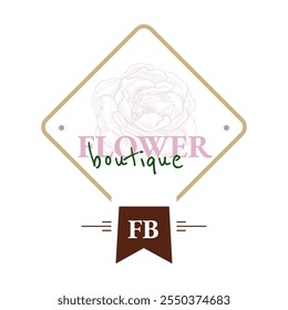 Etiqueta boutique rosa. Emblema o logotipo dibujado a mano de la florería para la marca y el diseño. Ilustración vectorial plana