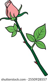 Pink rose bud. Color flower tattoo drawing