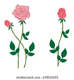 Pink rose and buds in the style of flat for used for wallpaper; printing on the packaging paper; textiles