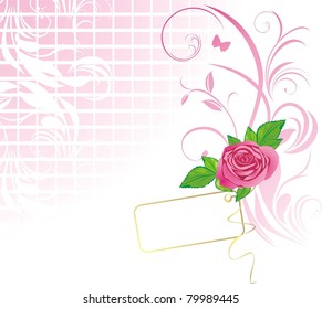Pink rose with card. Pattern for design. Vector