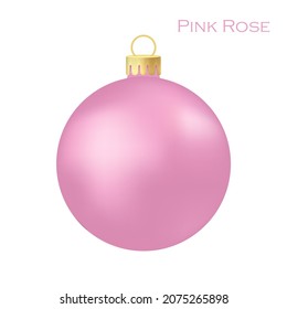 Pink rose Christmas tree toy or ball Volumetric and realistic color illustration