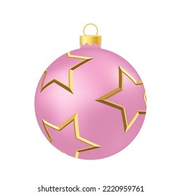 Pink rose Christmas tree toy or ball Volumetric and realistic color illustration