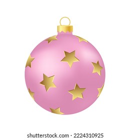Pink rose Christmas tree toy or ball Volumetric and realistic color illustration