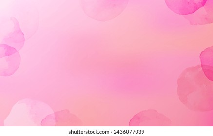 Pink rose color gradient background with pink watercolor circles, ovals. Sweet pink color palette. Watercolor Illustration wall art. Perfect art abstract design for wedding card and invitation. Vector