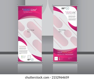 pink and rose colour roll up banner template,x-banner,low cost colours,most of white colour,simple banner art.