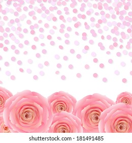 Pink Rose With Confetti, With Gradient Mesh, Vector Illustration