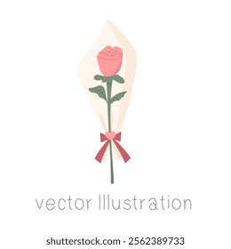 Pink rose for Valentine’s Day vector illustration.