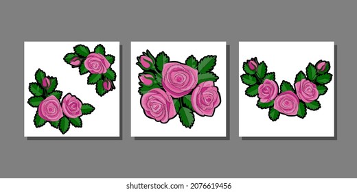 Pink Rose Embroidery prints set