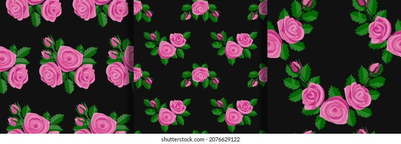 Pink Rose Embroidery conjunto de patrones sin fisuras