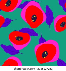 Pink Rose Felt pen Vector Seamless Pattern. Poppy Valentine Background. Red and Blue Fabric Drawn Illustration. Lotus Light Template.