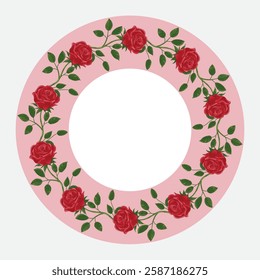 Pink Rose Floral Wreath EPS Vector