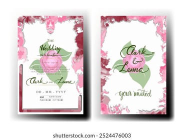 Invitación de boda de fondo de flor de rosa rosa con borde superior floral de acuarela abstracta