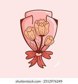 Pink rose flower bouquet. Vector illustration. Flower illustration with beautiful ribbon