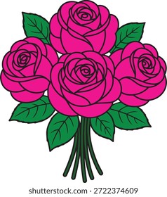 
Pink rose flower bouquet vector illustration for romantic celebration and greeting cards.