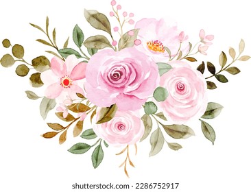 Pink rose flower bouquet with watercolor for background, wedding, fabric, textile, greeting, card, wallpaper, banner, sticker, decoration etc.
