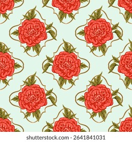 Pink Rose Flower damask Seamless Pattern. Vintage Cottagecore Floral texture wallpaper, fabric, wrap