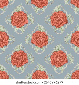 Rosa Rosa Flor damasco Sem Costura Padrão. Vintage Cottagecore Floral textura papel de parede, tecido, envoltório
