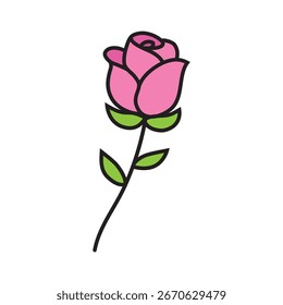 Pink rose flower icon flat style design vector illustration on white background.